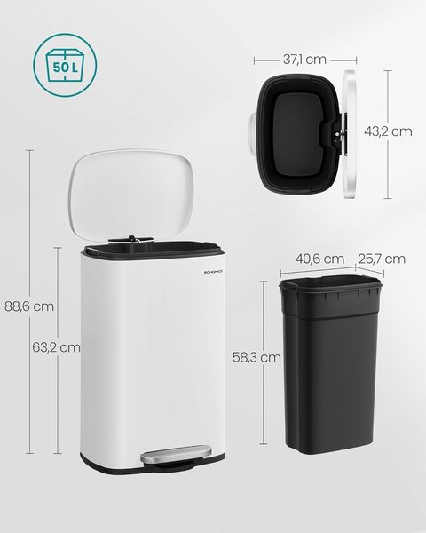 SONGMICS Odpadkový koš Doro 50 l bílý