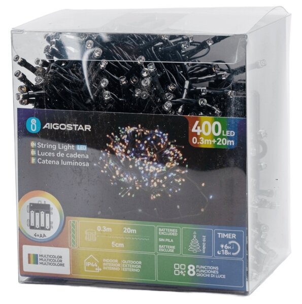 Aigostar - LED Venkovní řetěz 400xLED/8 funkcí 4xAA 20,3 m multicolor