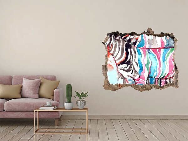 Samolepící díra zeď 3D Barevná zebra nd-k-87232366