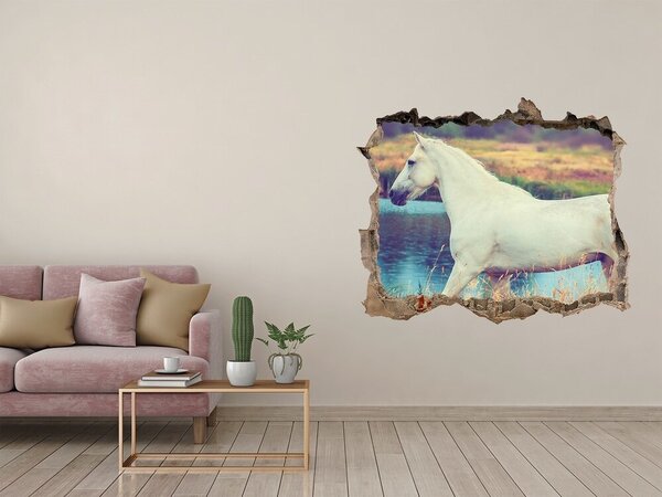 Díra 3D fototapeta nálepka Bílý kůň jezero nd-k-87150545