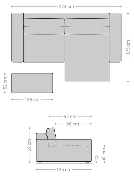 DELIFE Rohová pohovka Lanzo XL 270x180 cm manšestr béžová lenoška variabilní s taburetem