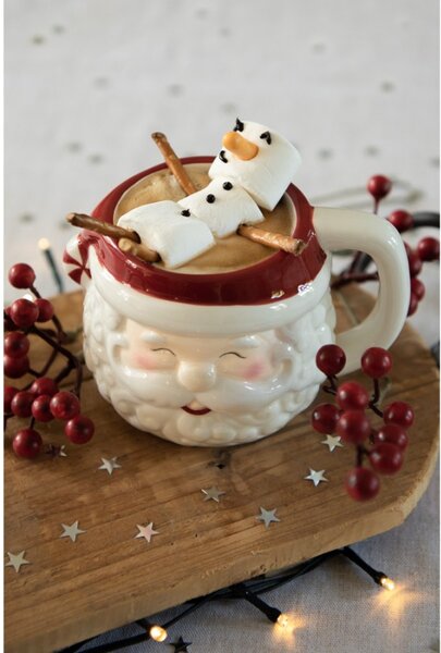 Bílo-červený keramický hrnek Santa Claus – 450 ml