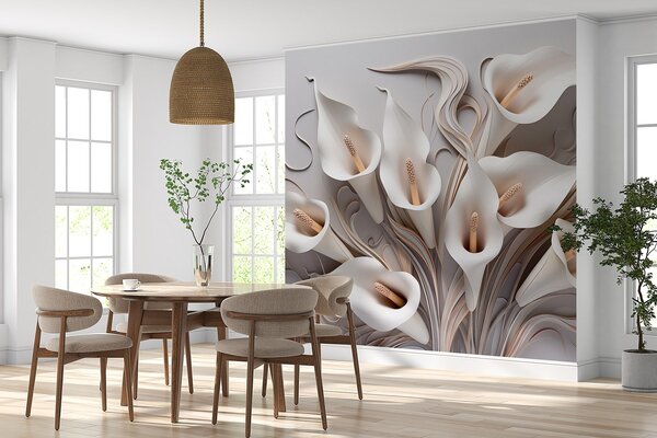 Fototapety Objemové kaly v krémových tónech s 3D efektem, Fototapety květiny, w09281 : uwalls.cz