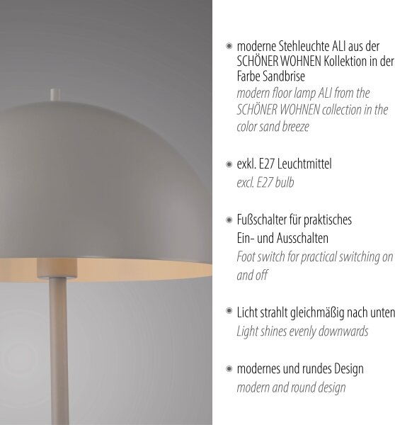 Schöner Wohnen 11727-39 - Stojací lampa ALI 1xE27/25W/230V šedá