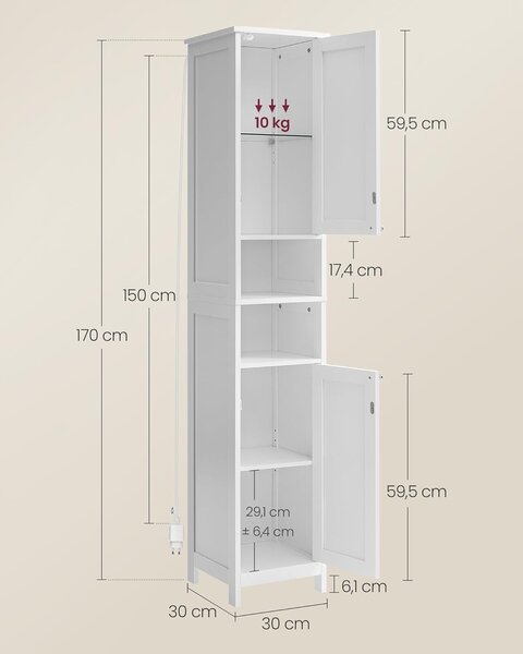 VASAGLE Vysoká koupelnová skříňka s osvětlením bílá