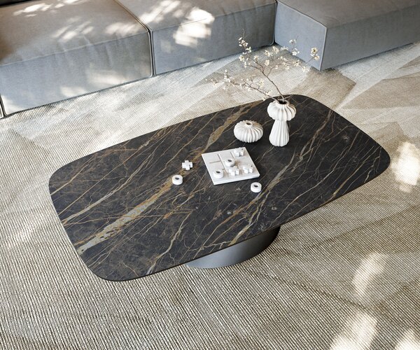 DELIFE Konferenční stolek Edge Boot 140x80 cm keramika Laminam® Noir Desir hnědá Conis kov černá