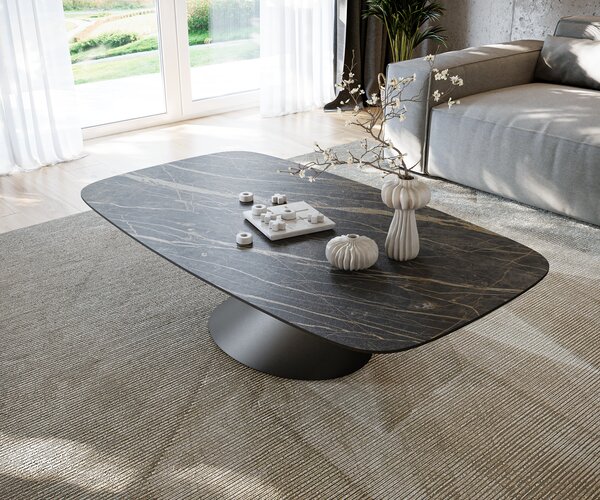 DELIFE Konferenční stolek Edge Boot 140x80 cm keramika Laminam® Noir Desir hnědá Conis kov černá