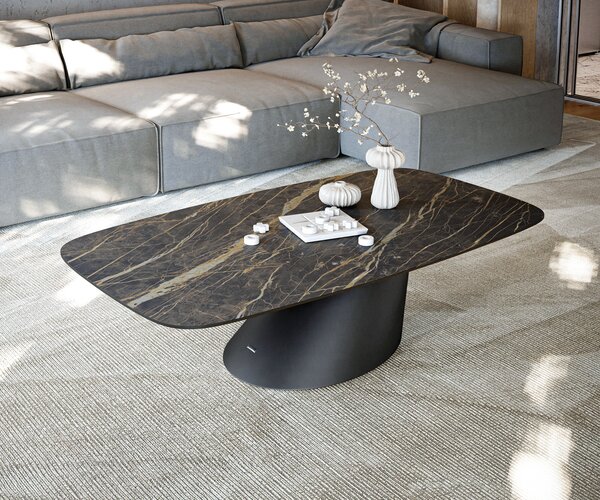 DELIFE Konferenční stolek Edge Boot 140x80 cm keramika Laminam® Noir Desir hnědá Conis kov černá