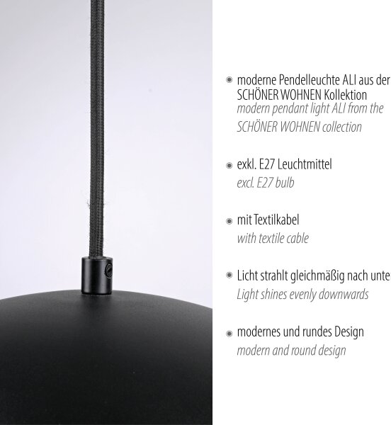 Schöner Wohnen 11728-18 - Lustr na lanku ALI 1xE27/25W/230V pr. 38 cm černá