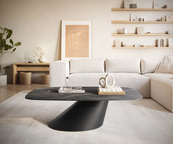 DELIFE Konferenční stolek Edge Boot 120x70 cm keramika Laminam® Noir Desir hnědá Conis kov černá