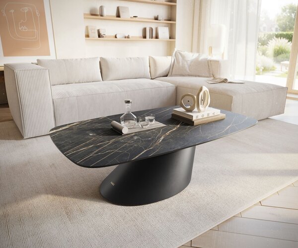 DELIFE Konferenční stolek Edge Boot 120x70 cm keramika Laminam® Noir Desir hnědá Conis kov černá