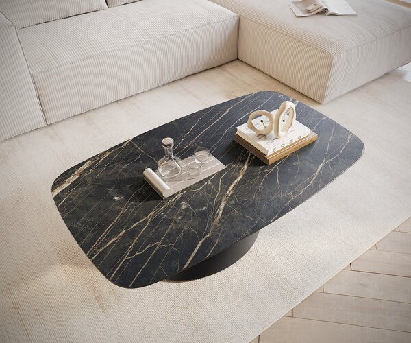 DELIFE Konferenční stolek Edge Boot 120x70 cm keramika Laminam® Noir Desir hnědá Conis kov černá