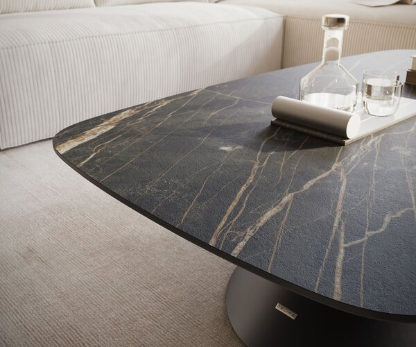 DELIFE Konferenční stolek Edge Boot 120x70 cm keramika Laminam® Noir Desir hnědá Conis kov černá