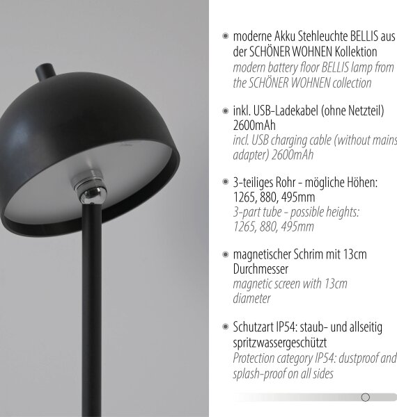 Schöner Wohnen 19245-18 - LED Stm. stojací lampa BELLIS LED/2,5W/5V IP54 černá