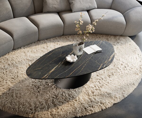 DELIFE Konferenční stolek Edge organický 140x76 cm keramika Laminam® Noir Desir hnědá Conis kov černá