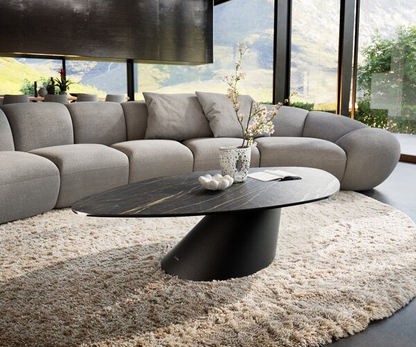 DELIFE Konferenční stolek Edge organický 140x76 cm keramika Laminam® Noir Desir hnědá Conis kov černá