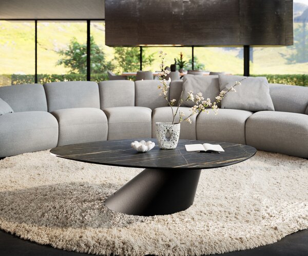 DELIFE Konferenční stolek Edge organický 140x76 cm keramika Laminam® Noir Desir hnědá Conis kov černá
