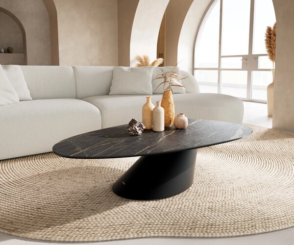 DELIFE Konferenční stolek Edge oválný 140x75 cm keramika Laminam® Noir Desir hnědá Conis kov černá
