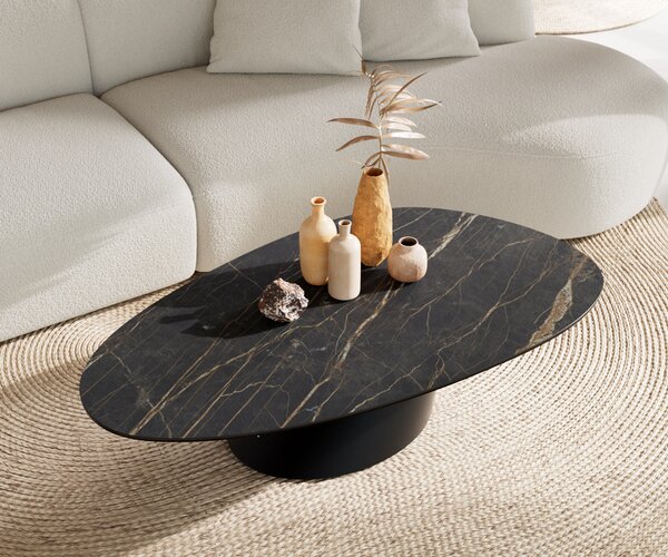 DELIFE Konferenční stolek Edge oválný 140x75 cm keramika Laminam® Noir Desir hnědá Conis kov černá