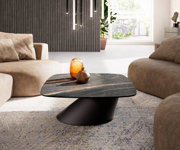 DELIFE Konferenční stolek Edge Boot 90x90 cm keramika Laminam® Noir Desir hnědá Conis kov černá