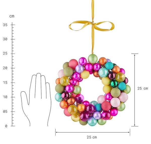 X-MAS Věnec ze skleněných vánočních koulí 25 cm