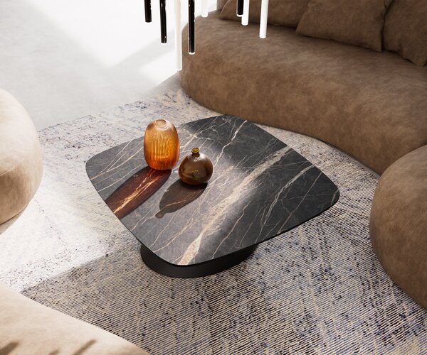 DELIFE Konferenční stolek Edge Boot 90x90 cm keramika Laminam® Noir Desir hnědá Conis kov černá