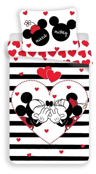Povlečení Mickey a Minnie stripes bavlněné 140/200, 70/90 cm