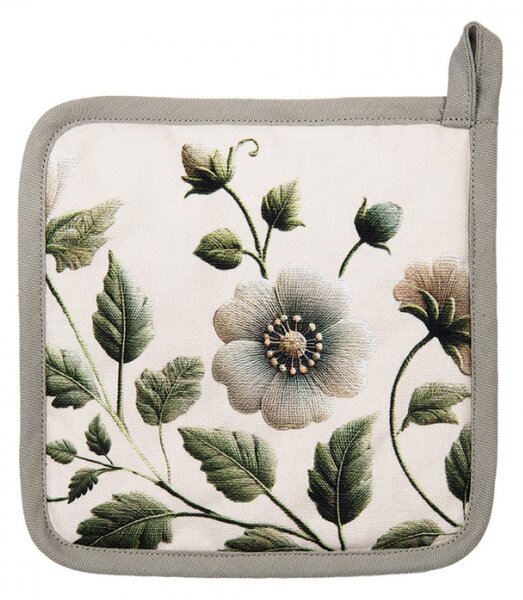 Kuchyňská chňapka / podložka pod hrnec se zelenými květy Gently Blooming – 20x20 cm