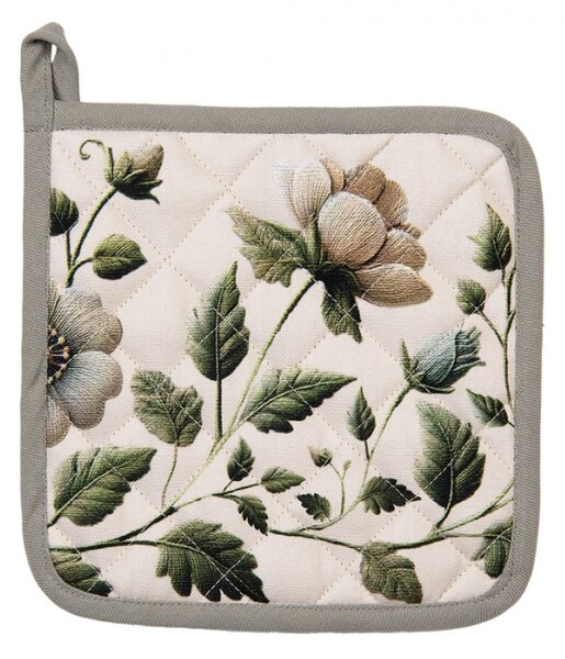 Kuchyňská chňapka / podložka pod hrnec se zelenými květy Gently Blooming – 20x20 cm