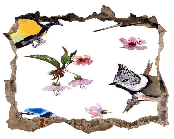 Samolepící díra na stěnu Ptáci květy višně nd-k-98117635