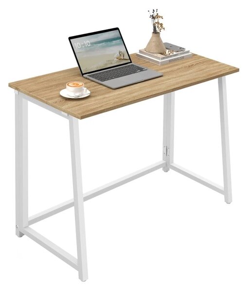 Set do pracovny ZARIMO stůl 80x40 cm, bílá/dub sonoma + křeslo AVOLA z eko kůže, černé