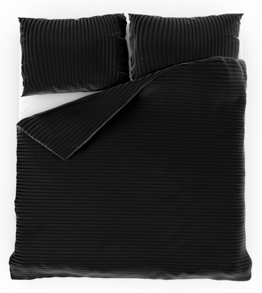 Francouzské saténové povlečení s proužkem 1+2, 200x200, 70x90cm ČERNÉ