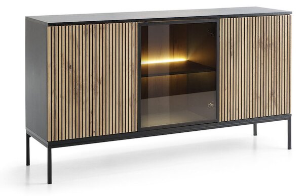Moderní komoda SONNY K154 LED, černá / dub votan