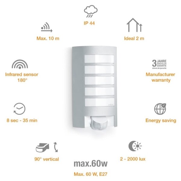 Steinel 657918 - Venkovní svítidlo se senzorem L12S 1xE27/60W/230V IP44