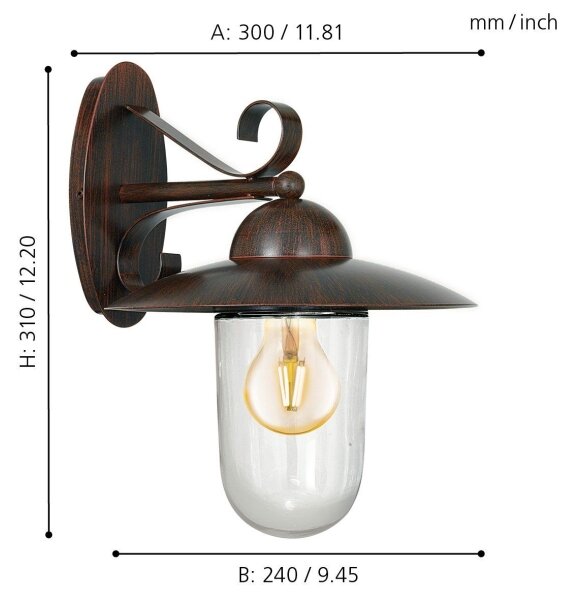 EGLO 83589 - Venkovní nástěnné svítidlo MILTON 1xE27/60W IP44