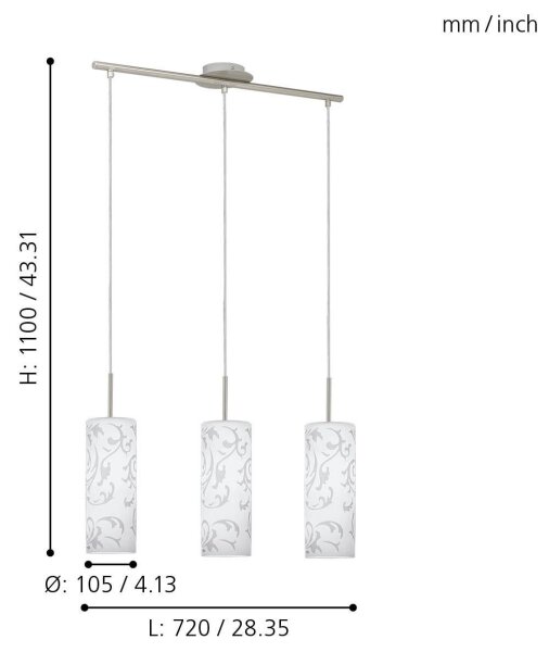 EGLO 90048 - Lustr závěsný AMADORA 3xE27/60W/230V