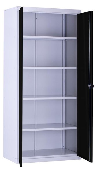 Kovová policová skříň Trestles SPB2G2 1800x800x400 mm, uzamykatelná, 4 police, černé dveře