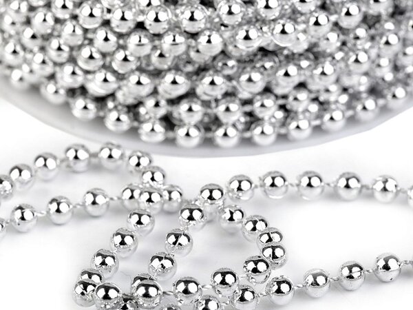 Vánoční perlový řetěz Ø5 mm návin 25 METRŮ - 1 stříbrná