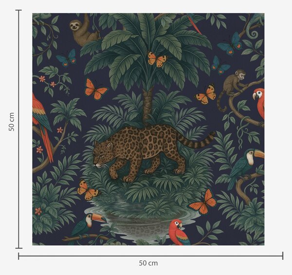 Tapety Tropická džungle s leopardem, leopardem, papoušky a motýly, Tapety les, a00388 : uwalls.cz
