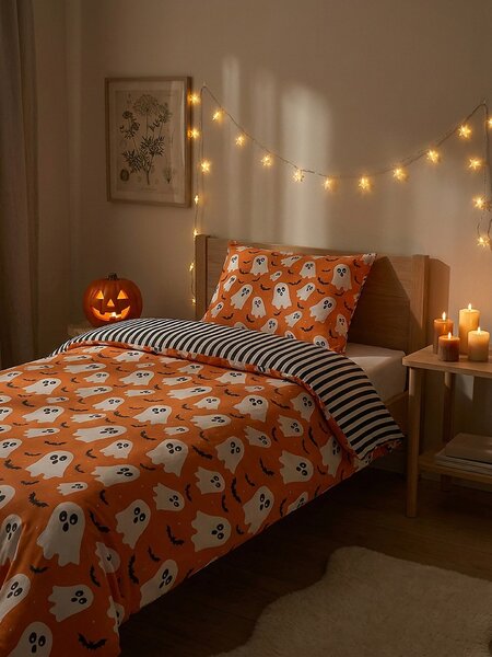 Sinsay - Sada ložního prádla s halloweenským motivem - oranžová