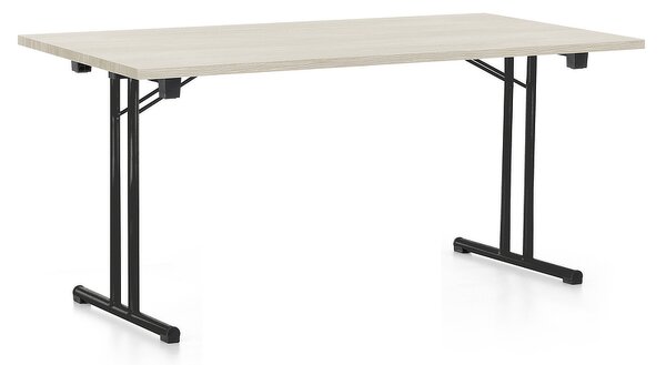 Skládací stůl 160 x 80 cm, černá podnož, bílý jasan