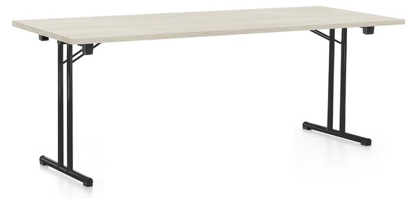 Skládací stůl 200 x 80 cm, černá podnož, bílý jasan