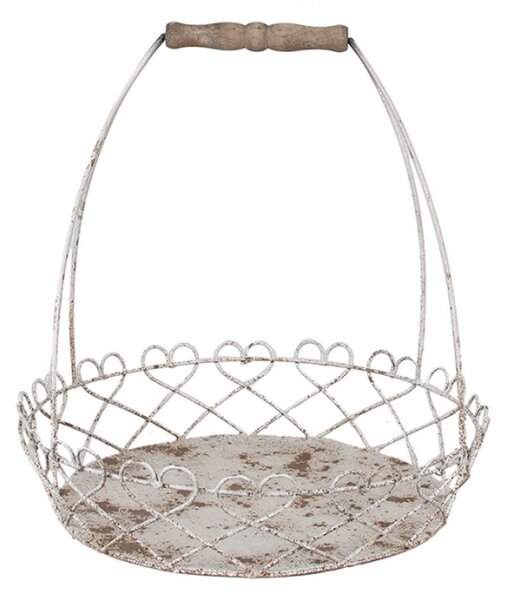Set dvou kovových bílých kruhových košíků se srdíčky a držákem Katrien – 39/33 cm