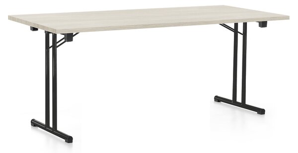 Skládací stůl 180 x 80 cm, černá podnož, bílý jasan