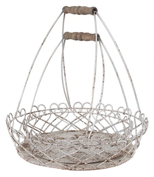 Set dvou kovových bílých kruhových košíků se srdíčky a držákem Katrien – 39/33 cm