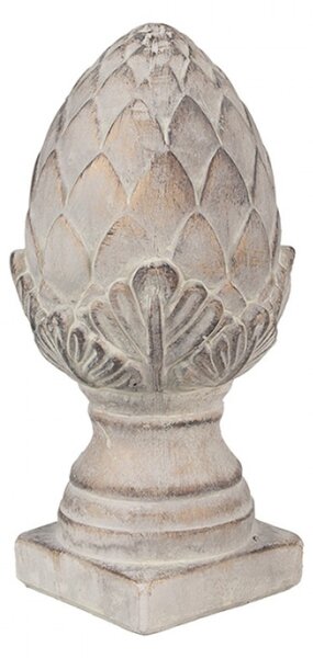 Šedá dekorace šiška na podstavci s ornamenty ve tvaru lístků Pine S – 12x26 cm