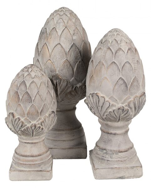 Šedá dekorace šiška na podstavci s ornamenty ve tvaru lístků Pine S – 12x26 cm