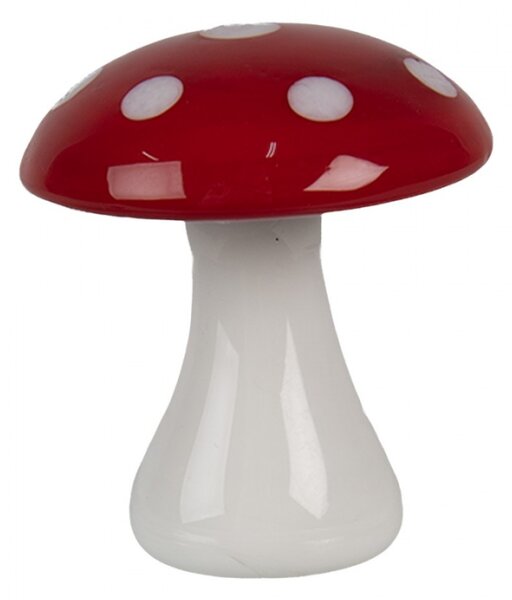 Červeno-bílá skleněná dekorace muchomůrka – 4x4 cm