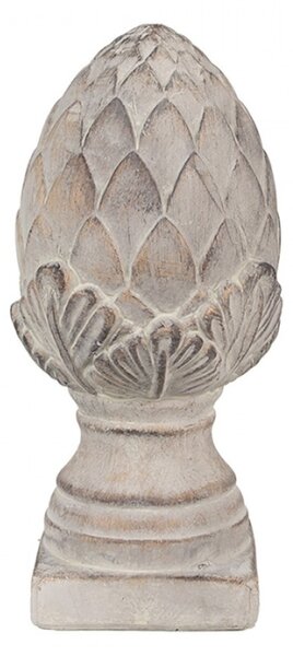 Šedá dekorace šiška na podstavci s ornamenty ve tvaru lístků Pine S – 12x26 cm