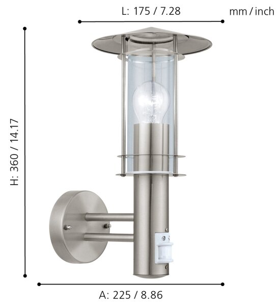 EGLO 30185 - Senzorové venkovní nástěnné svítidlo LISIO 1xE27/60W/230V IP44